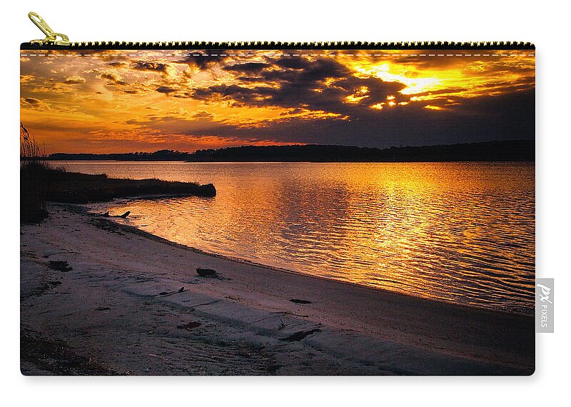 Sunset Zip Pouch featuring the photograph Sunset Over Little Assawoman Bay by Bill Swartwout