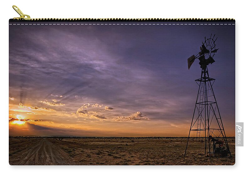Ken Smith Photography Zip Pouch featuring the photograph Sunset Windmill by Ken Smith