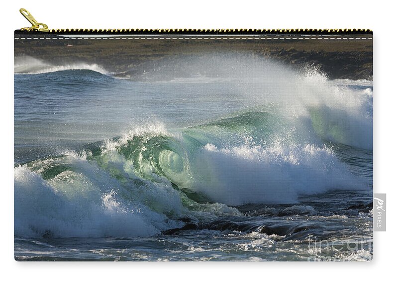 Heiko Zip Pouch featuring the photograph Super wave at the Barents Sea Coast by Heiko Koehrer-Wagner