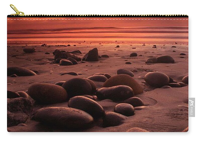 Landscape Zip Pouch featuring the photograph Surf Rocks Sunset by Scott Cunningham