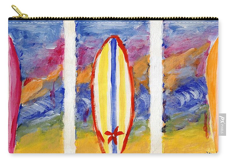 Surf Zip Pouch featuring the painting Surfboards 1 by Jamie Frier