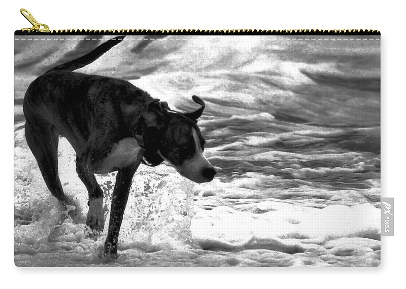 Black And White Zip Pouch featuring the photograph Surfer Bird by Robert McCubbin