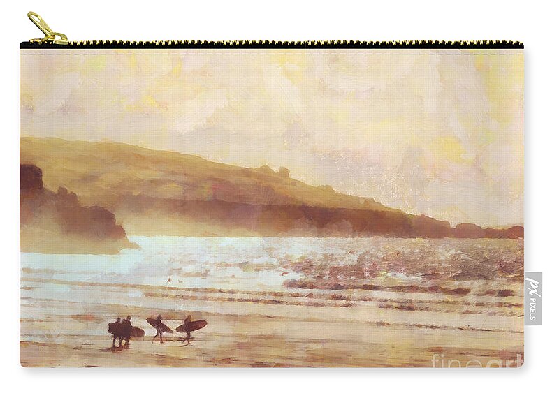 Impressionist Zip Pouch featuring the painting Surfer dawn by Pixel Chimp
