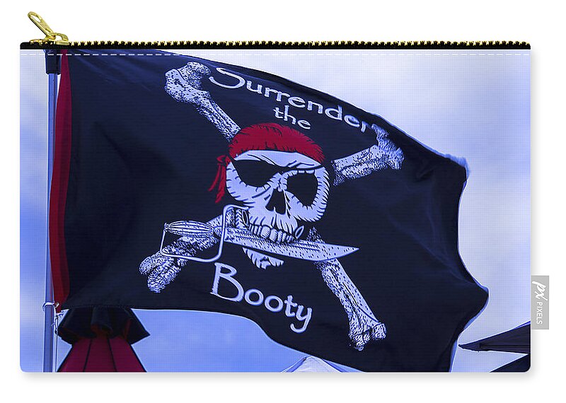 Surrender The Booty Zip Pouch featuring the photograph Surrender The Booty Pirate Flag by Garry Gay
