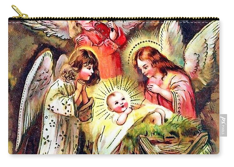 Xmas Zip Pouch featuring the painting Surrounded by Angels by Munir Alawi