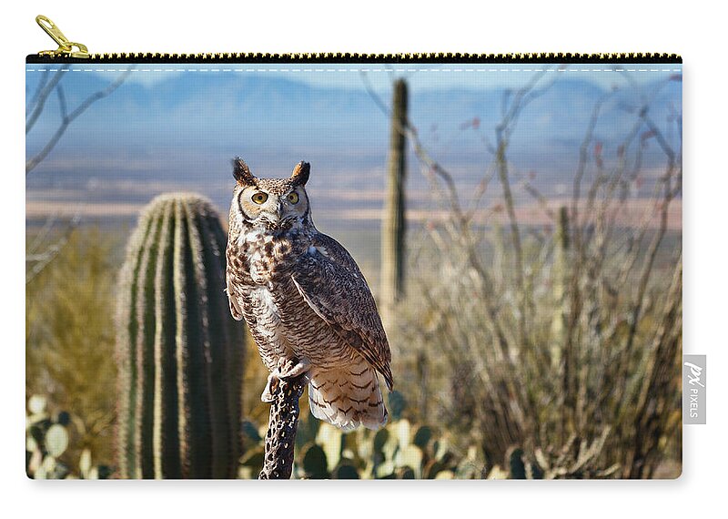 Great Horned Owls Zip Pouch featuring the photograph Surveying the Sonoran by Kathleen Bishop