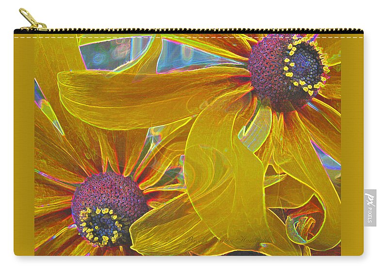 Black-eyed Susan Zip Pouch featuring the photograph Susan's Extreme Make-over - Abstract Floral - Macro Black-eyed Susans by Brooks Garten Hauschild