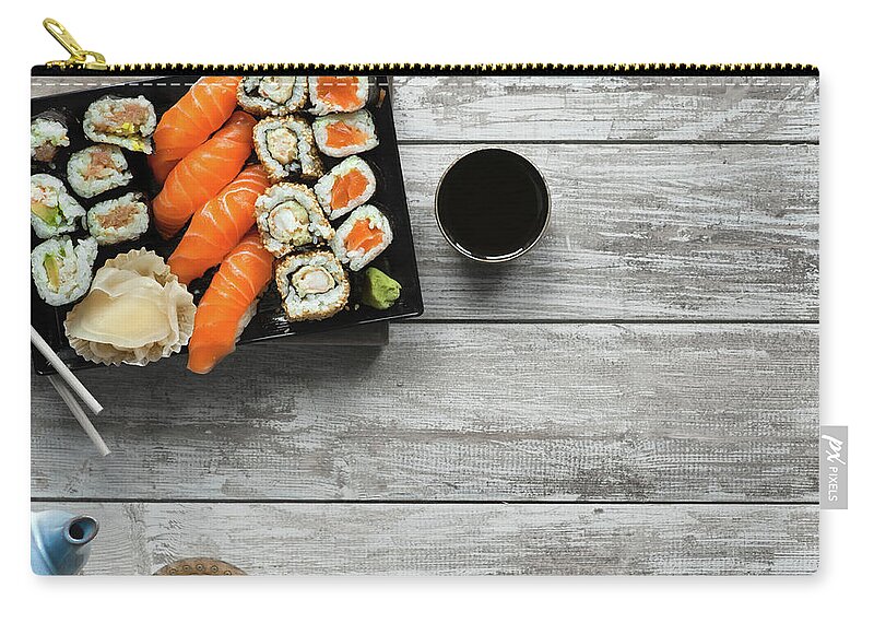 Prawn Zip Pouch featuring the photograph Sushi by A.y. Photography
