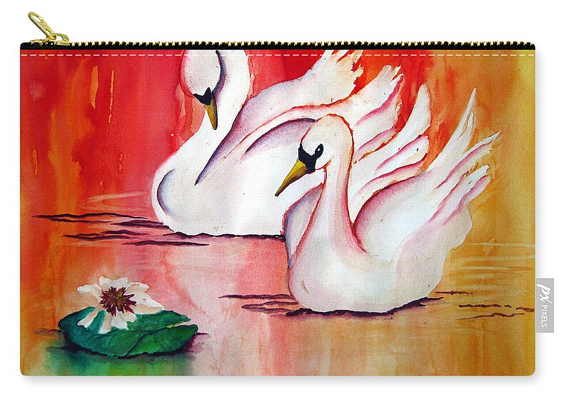 Swans Zip Pouch featuring the painting Swans in Love by Lil Taylor