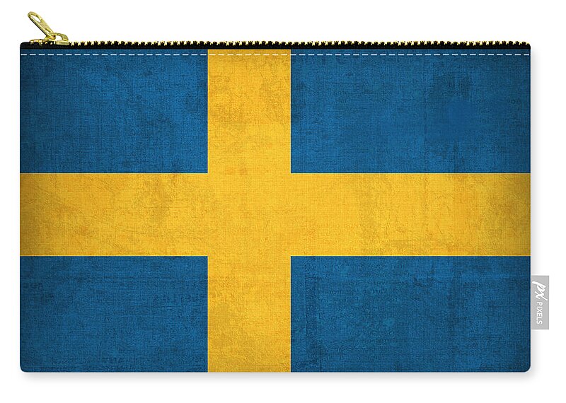 Sweden Flag Vintage Distressed Finish Carry-all Pouch featuring the mixed media Sweden Flag Vintage Distressed Finish by Design Turnpike