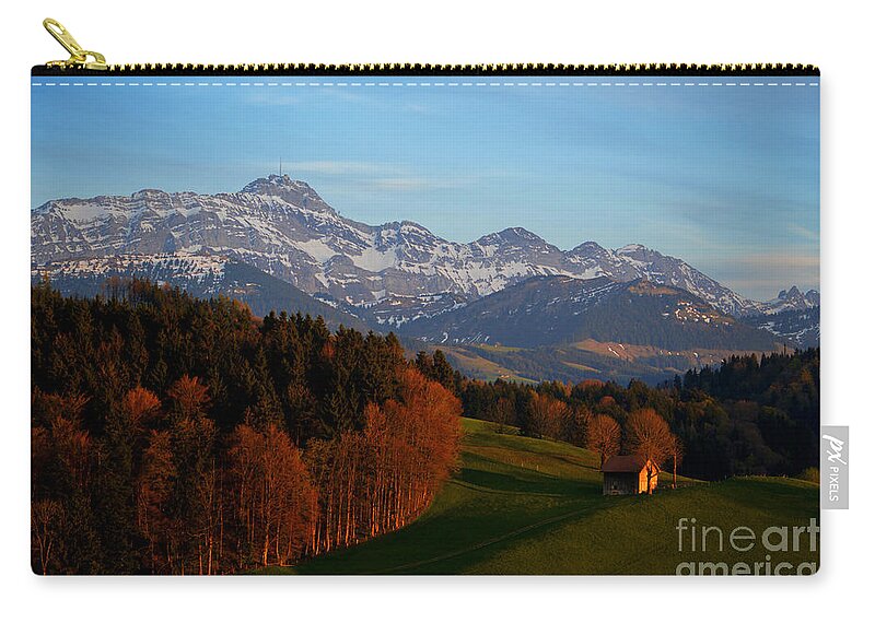 Switzerland Zip Pouch featuring the photograph Swiss Alpine Scene by Susanne Van Hulst