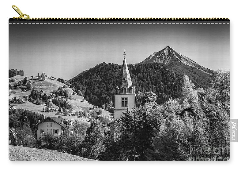 Leysin Zip Pouch featuring the photograph Swiss Scene BW by Timothy Hacker