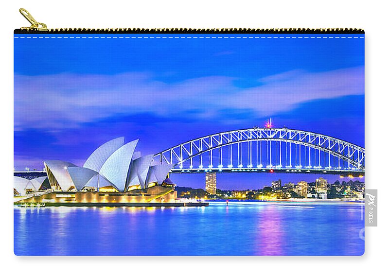 Sydney Zip Pouch featuring the photograph Sydney Harbour Blues Panorama by Az Jackson