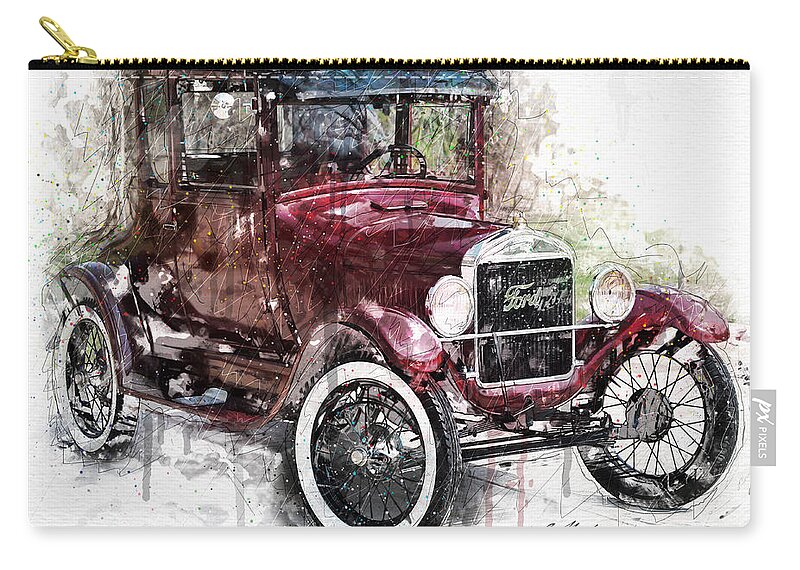 Race Car Zip Pouch featuring the digital art The 1926 Ford Model T by Gary Bodnar