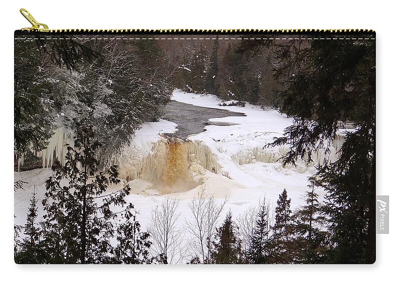 Waterfall Zip Pouch featuring the photograph Tahquamenon Falls in Winter by Keith Stokes
