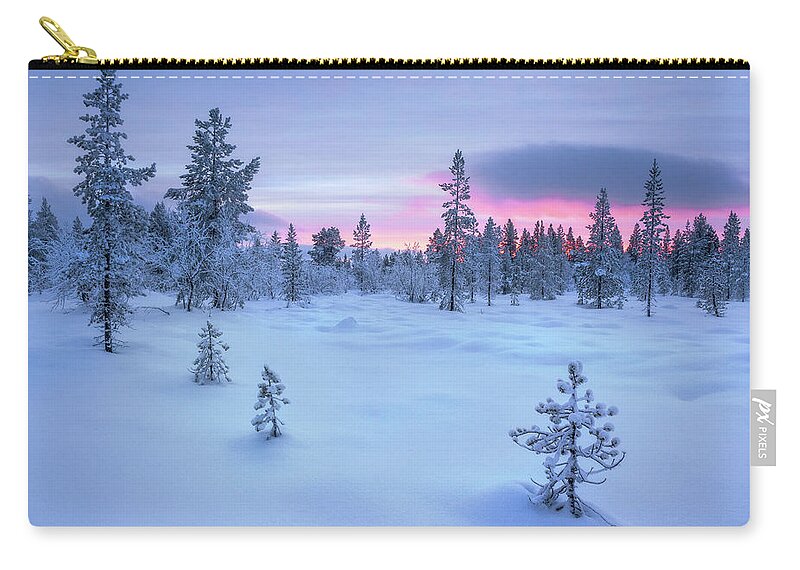 Tranquility Zip Pouch featuring the photograph Taiga Forest, Arctic Finland by Simon J Byrne