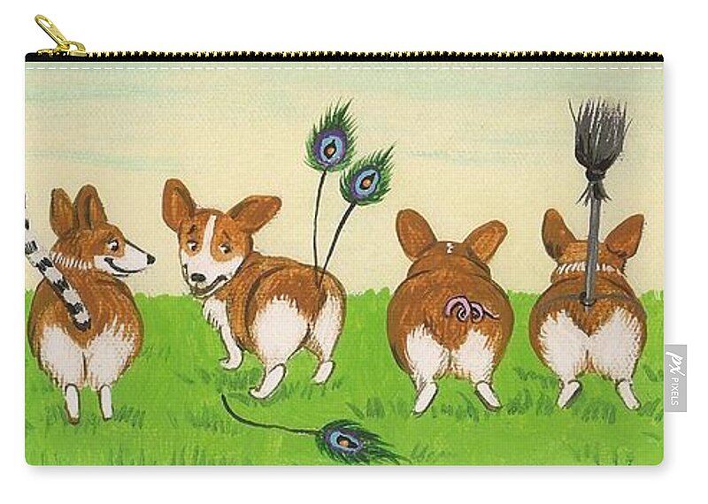 Print Of Painting Zip Pouch featuring the painting Tail Competition by Margaryta Yermolayeva