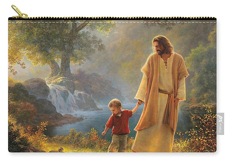 Jesus Zip Pouch featuring the painting Take My Hand by Greg Olsen