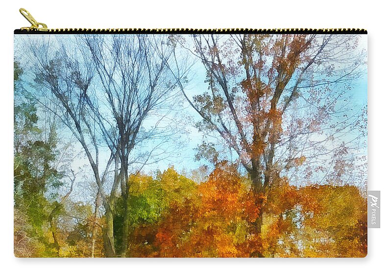 Street Zip Pouch featuring the photograph Tall Autumn Trees by Susan Savad