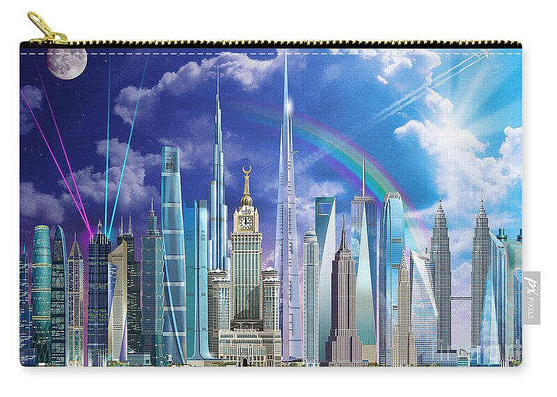 Puzzle Zip Pouch featuring the digital art Tall Buildings by MGL Meiklejohn Graphics Licensing