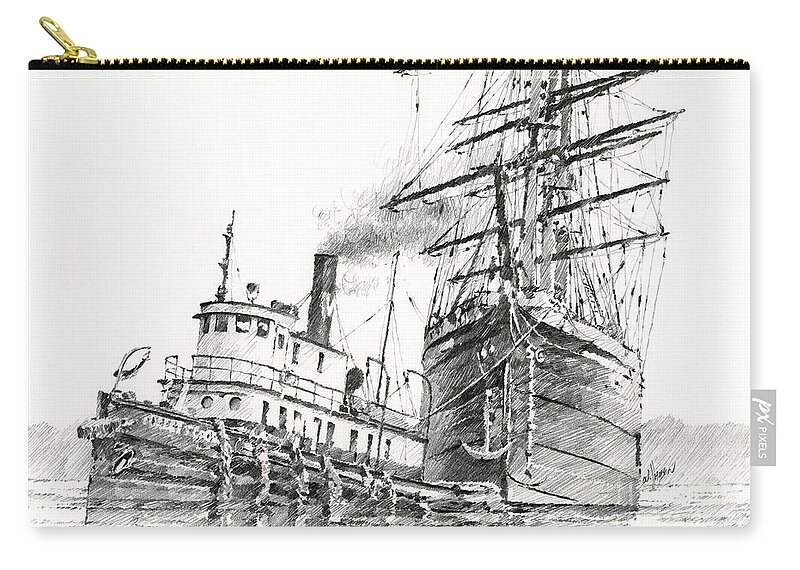 Tug Art Print Zip Pouch featuring the painting Tall Ship Assist by James Williamson
