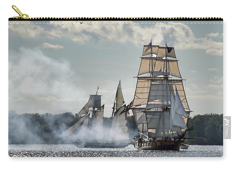 Battle Of Lake Erie Zip Pouch featuring the photograph Tall Ships by Ann Bridges