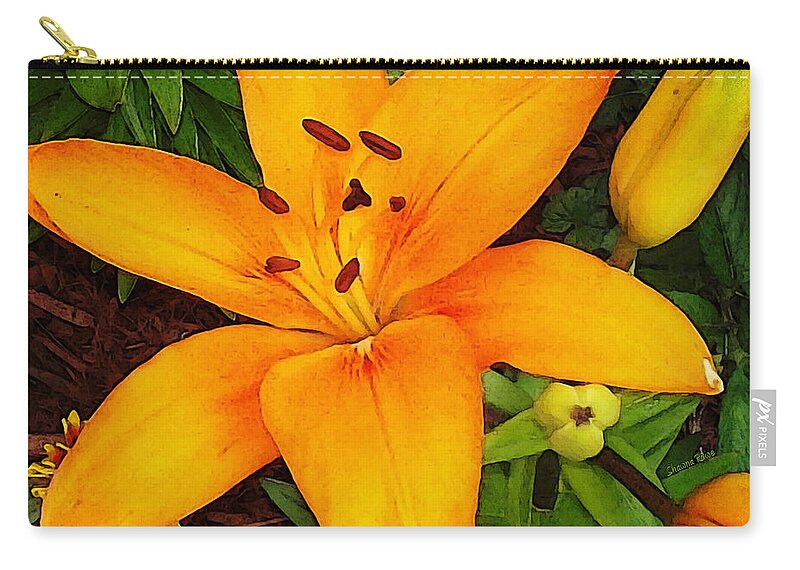Asiatic Lily Zip Pouch featuring the photograph Tangerine Asiatic Lily by Shawna Rowe