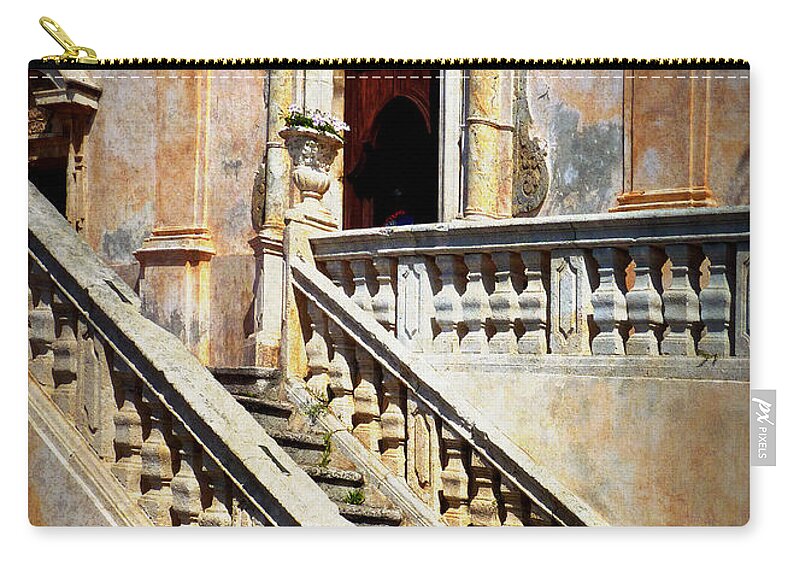Taormina Zip Pouch featuring the photograph Taormina Staircase by Carla Parris