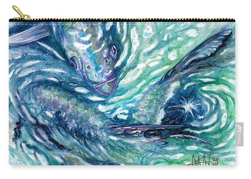Tarpon Zip Pouch featuring the painting Tarpon Frenzy by Ashley Kujan