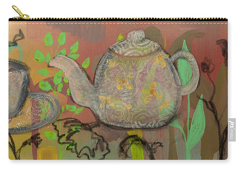 Teapot Zip Pouch featuring the painting Tea Blossoms by Robin Pedrero