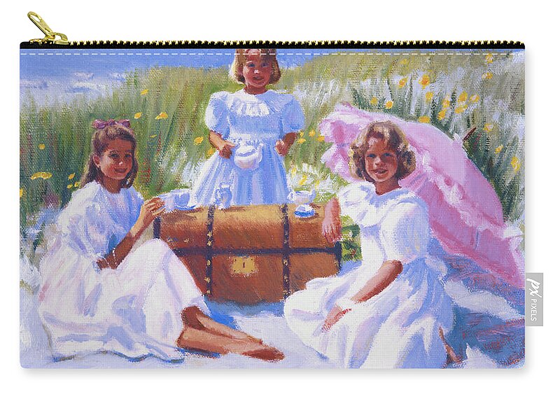 Three Girls Zip Pouch featuring the painting Tea for Three by Candace Lovely
