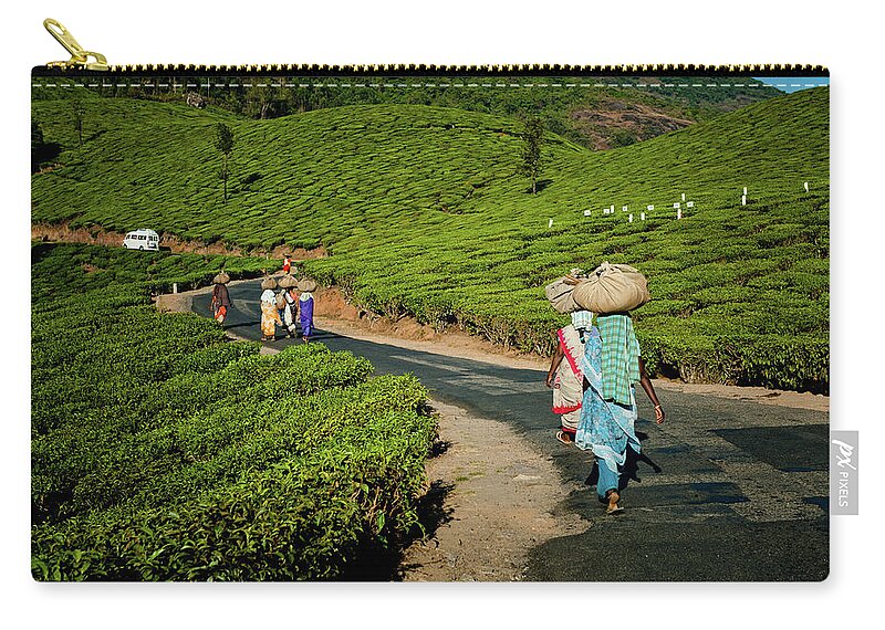 People Zip Pouch featuring the photograph Tea Pickers From Munnar by Ania Blazejewska