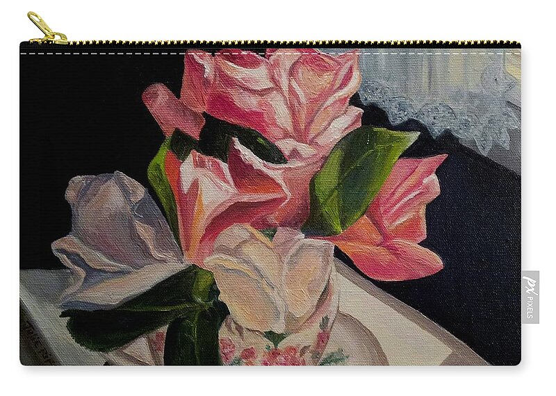 Roses Zip Pouch featuring the painting Teacup Roses by Julie Brugh Riffey