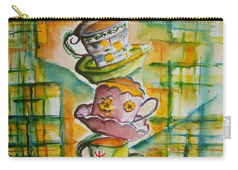 Tea Zip Pouch featuring the painting Teacup Tower by Elaine Duras