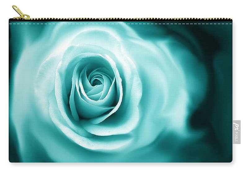 Rose Zip Pouch featuring the photograph Teal Rose Flower Abstract by Jennie Marie Schell