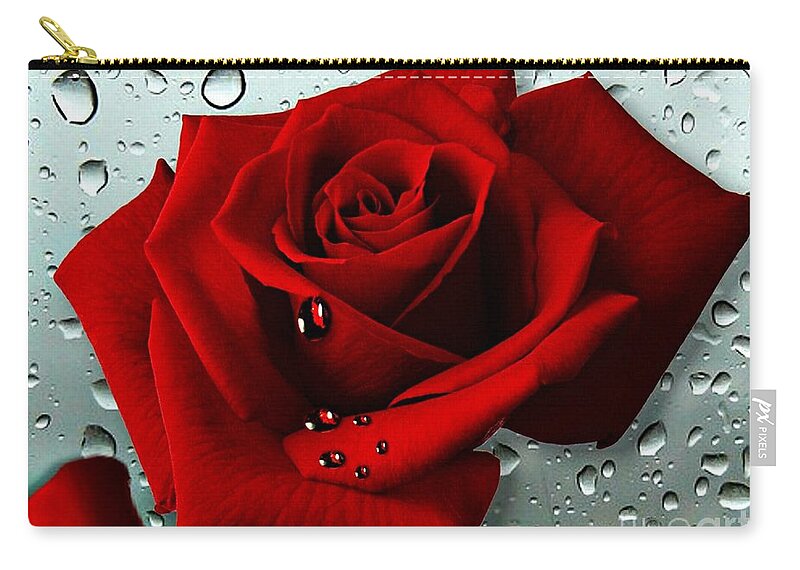 Red Rose Zip Pouch featuring the mixed media Tears from my Heart by Morag Bates
