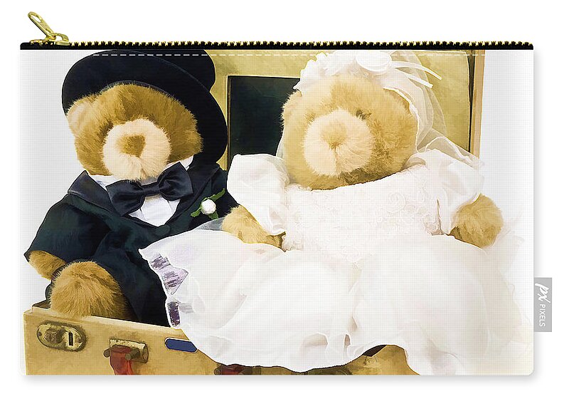 Wedding Bears Teddy Stuffed Animal Honeymoon Bride Groom Zip Pouch featuring the photograph Teddy Bear Honeymoon by Edward Fielding