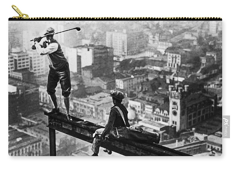 Tee Zip Pouch featuring the photograph Tee Time on a Skyscraper by Bill Cannon