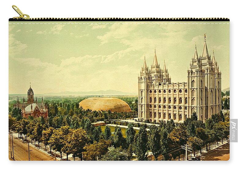 Temple Square Church Zip Pouch featuring the photograph Temple Square Church Salt Lake City 1899 by Movie Poster Prints