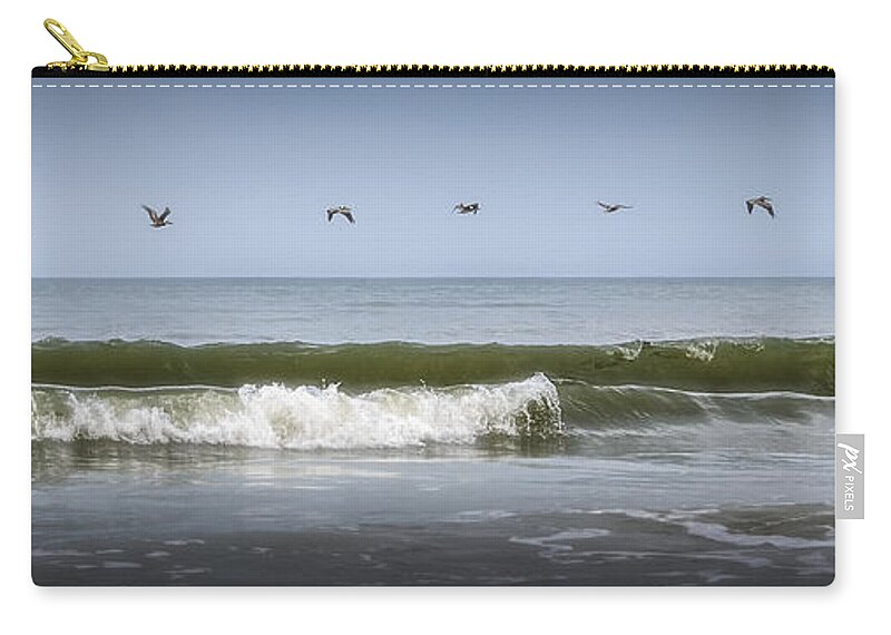 Seascape Zip Pouch featuring the photograph Ten Pelicans by Steven Sparks