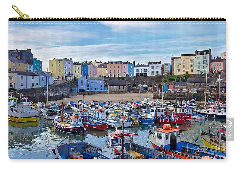 Tenby Zip Pouch featuring the photograph Tenby Harbor Morning Colors by Jeremy Hayden