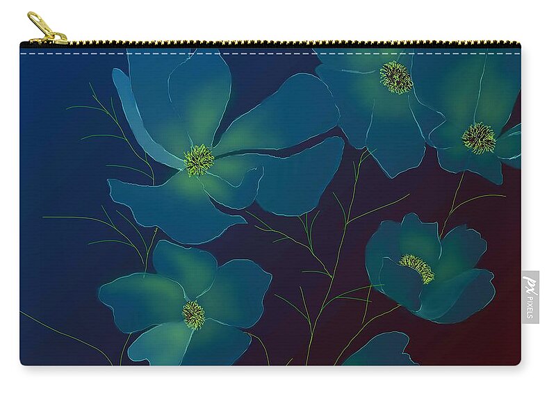 Cosmos Flowers Painting Zip Pouch featuring the digital art Tender cosmos by Latha Gokuldas Panicker