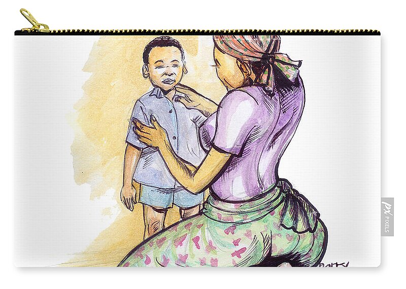 Africa Zip Pouch featuring the painting Tender Mother by Emmanuel Baliyanga