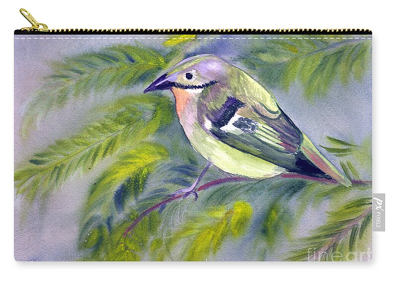 Animal Zip Pouch featuring the painting Tenerife Goldcrest by Donna Walsh