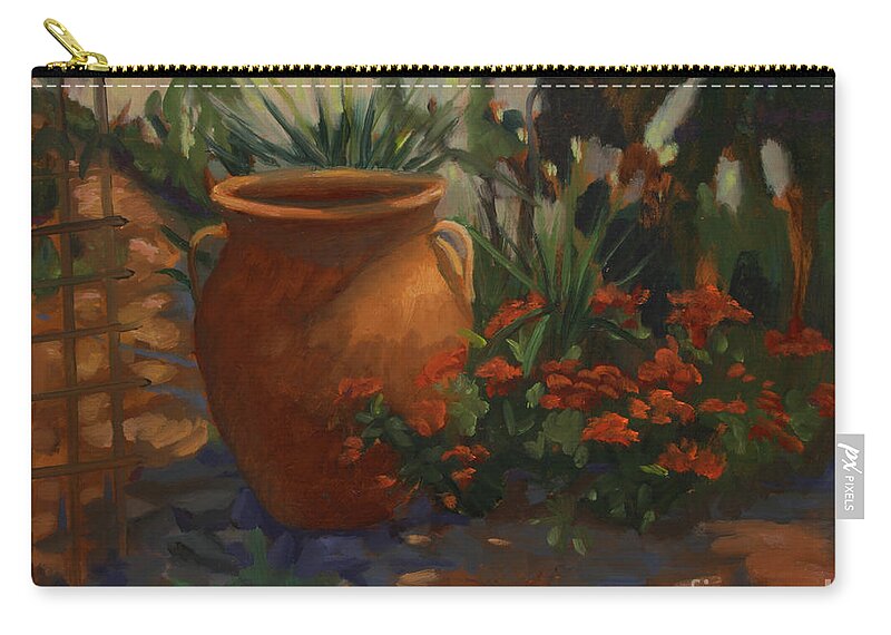 Contemporary Floral Carry-all Pouch featuring the painting Terra Cotta Garden by Maria Hunt
