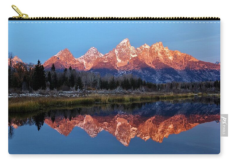 Grand Tetons Zip Pouch featuring the photograph Teton Sunrise by Benjamin Yeager