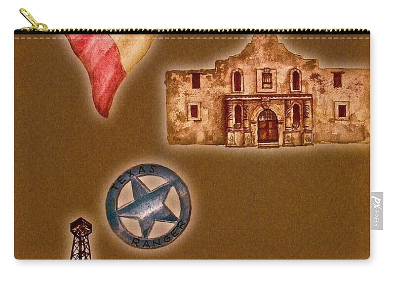 Texas Zip Pouch featuring the painting Texas Icons Poster by Sant'Agata by Frank SantAgata