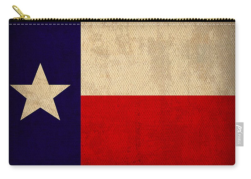 Texas State Flag Lone Star State Art On Worn Canvas Zip Pouch featuring the mixed media Texas State Flag Lone Star State Art on Worn Canvas by Design Turnpike