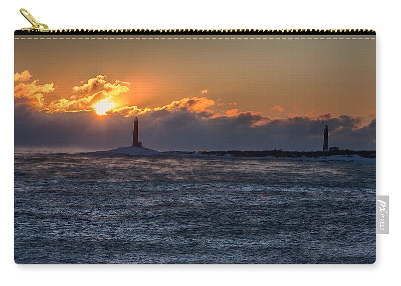 Gloucester Zip Pouch featuring the photograph Thacher Island lighthouse morning dawn by Jeff Folger
