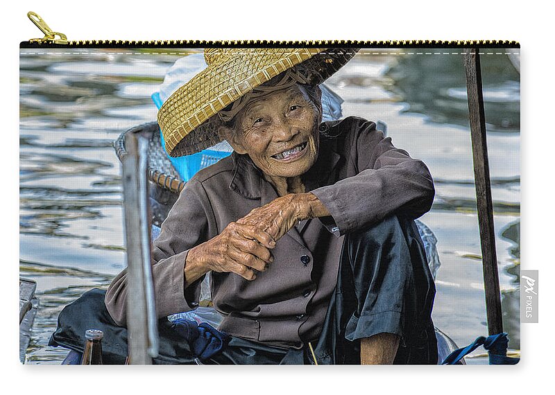 Damnoensaduak Zip Pouch featuring the photograph Thai Floating Market No 1 by Paul W Sharpe Aka Wizard of Wonders